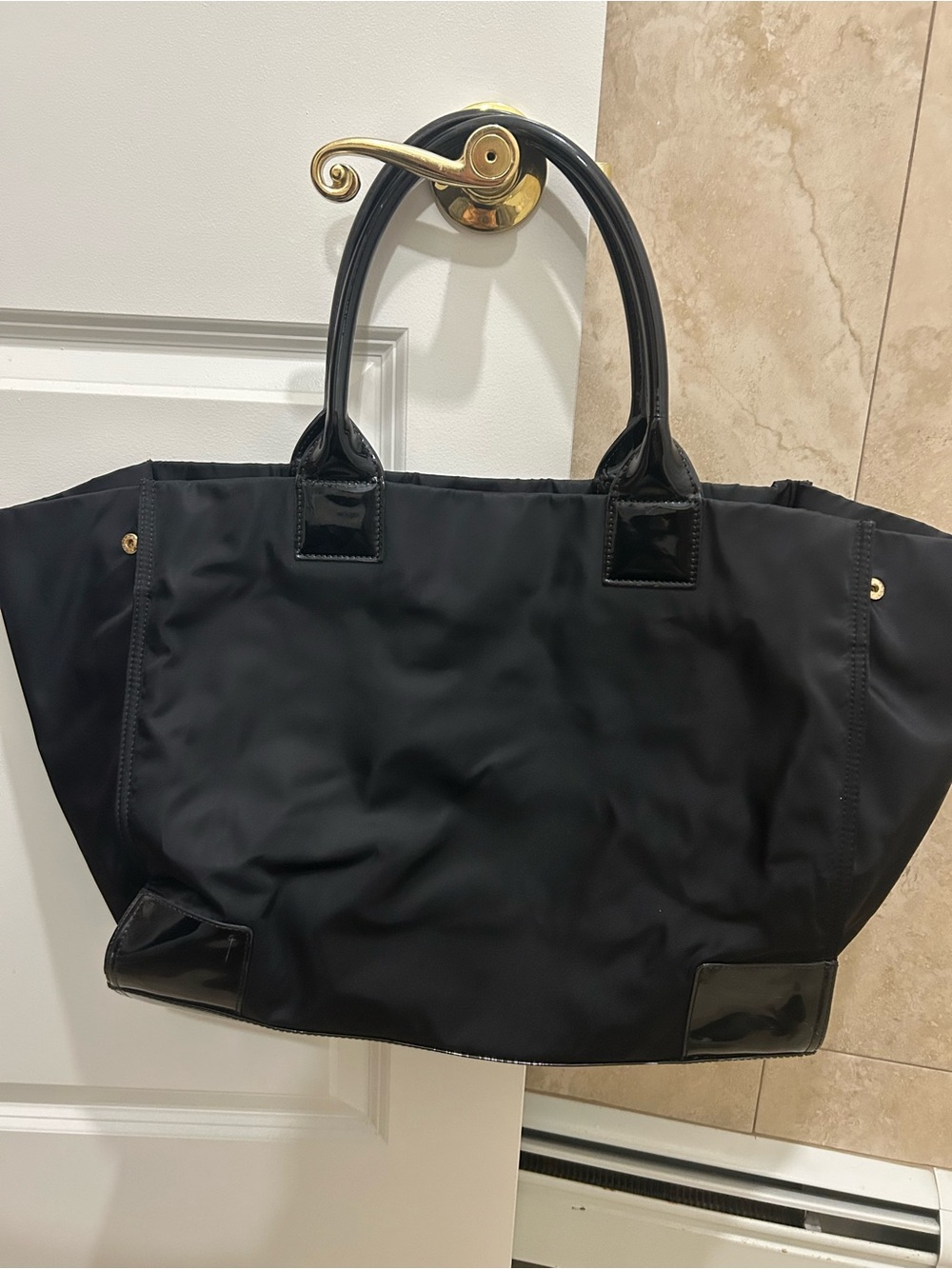 Tory Burch Ella Black Nylon Tote with Patent Trim - Picture 8 of 14